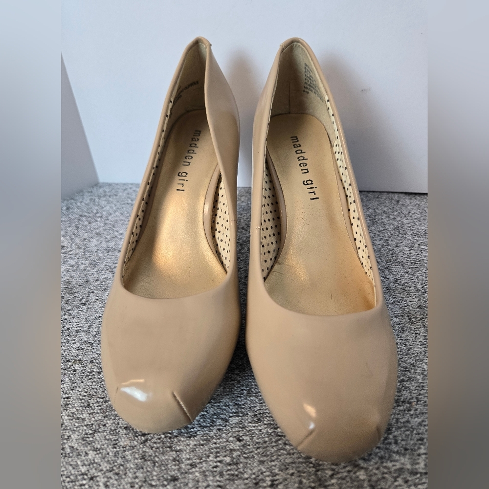 Madden Girl Nude Patent Round-Toe Pumps